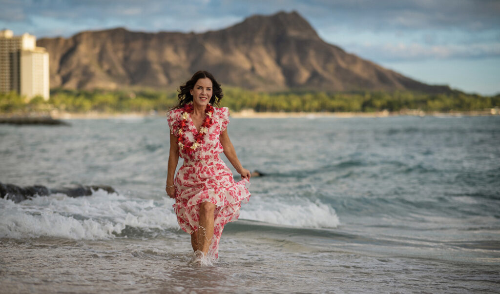 Kira on the beach at Halekulani, Waikiki